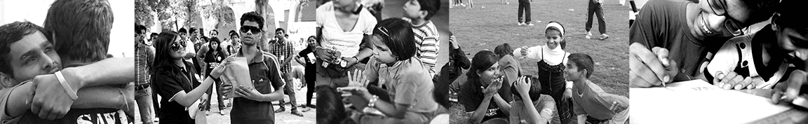 Collage of black and white photos showing diverse groups of people interacting, including friends hugging, chatting in a crowd, children playing, and smiling while writing